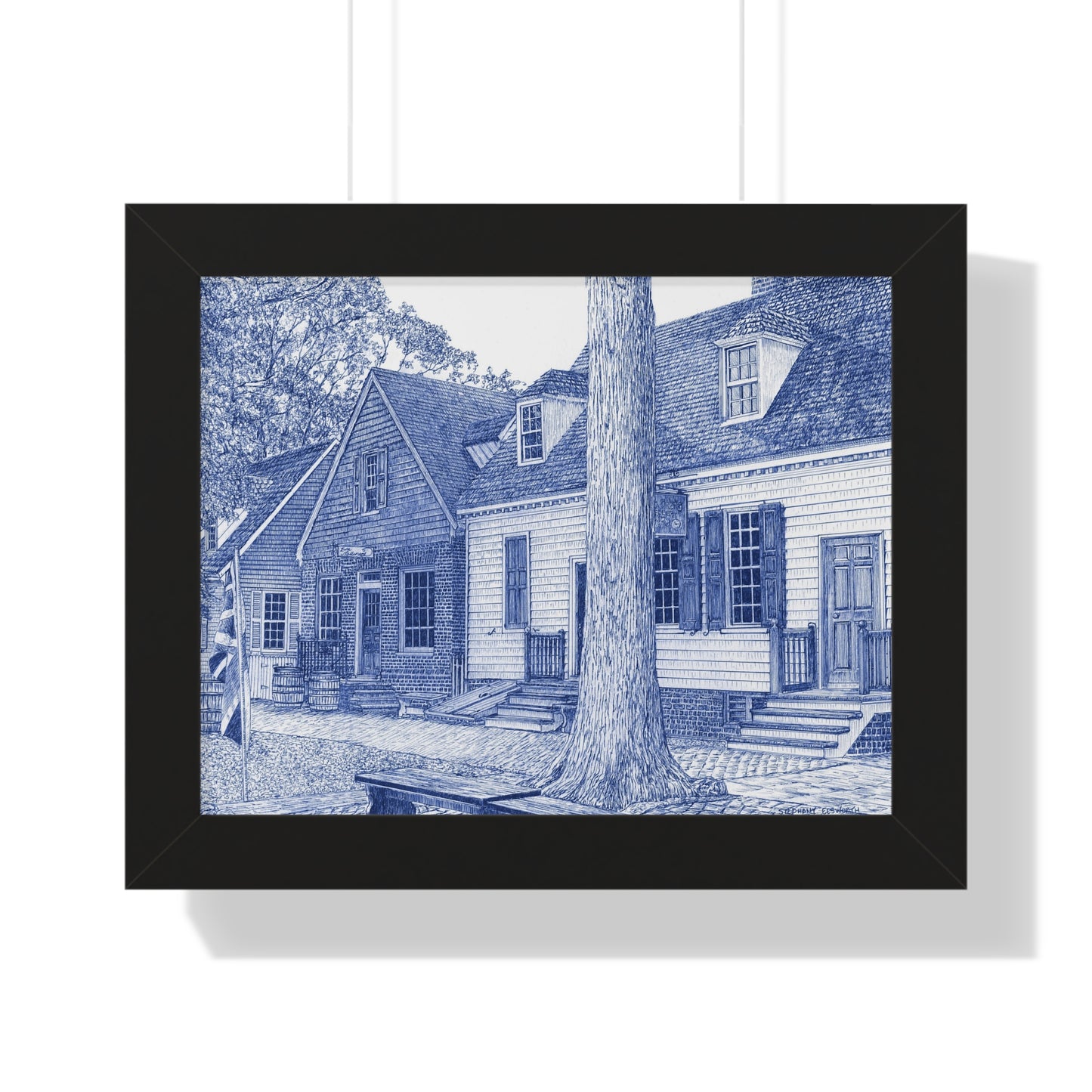 Colonial Williamsburg's Millinery Row in Blue - Framed Poster