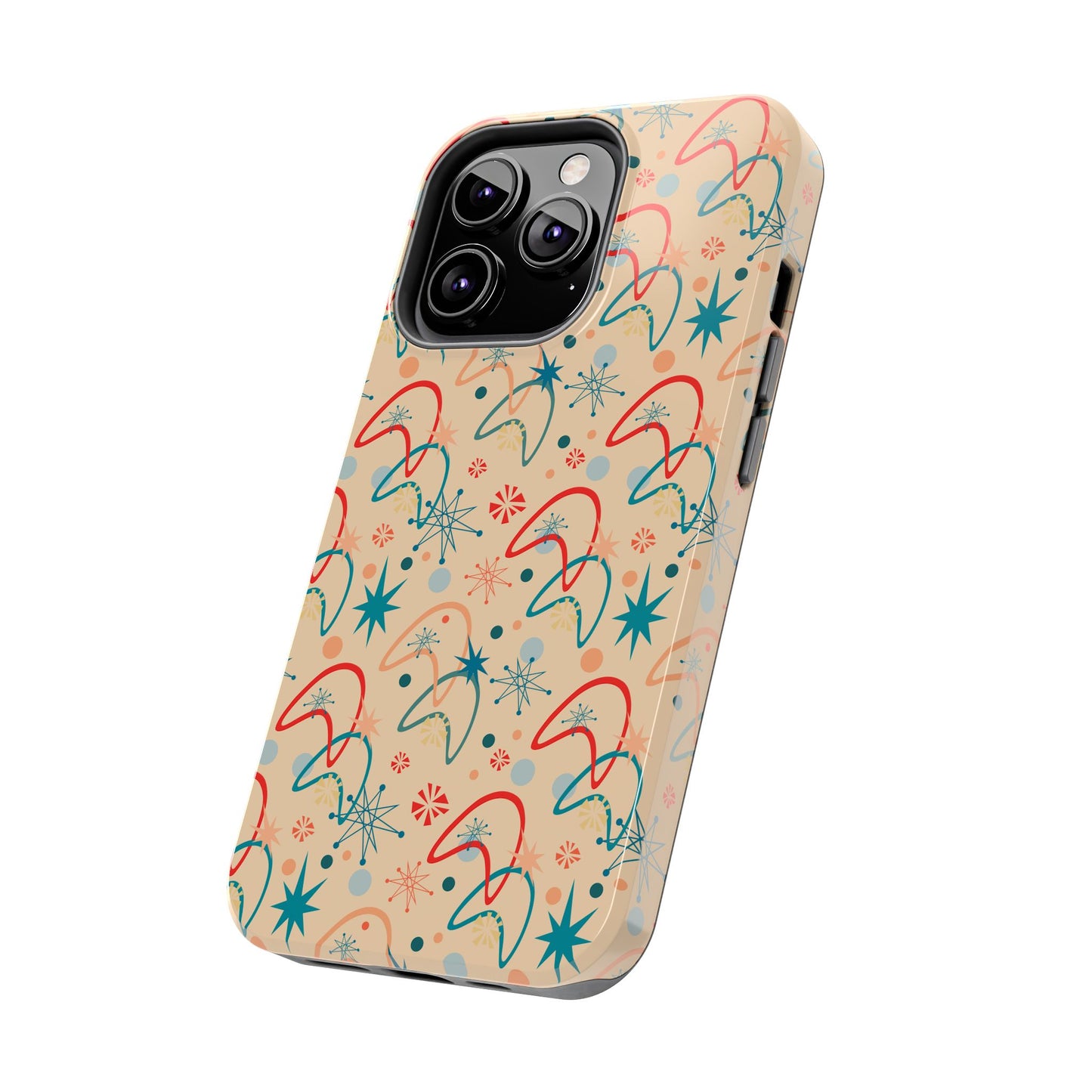 1950s Atomic Age Retro Pattern in Beige Tough iPhone Case