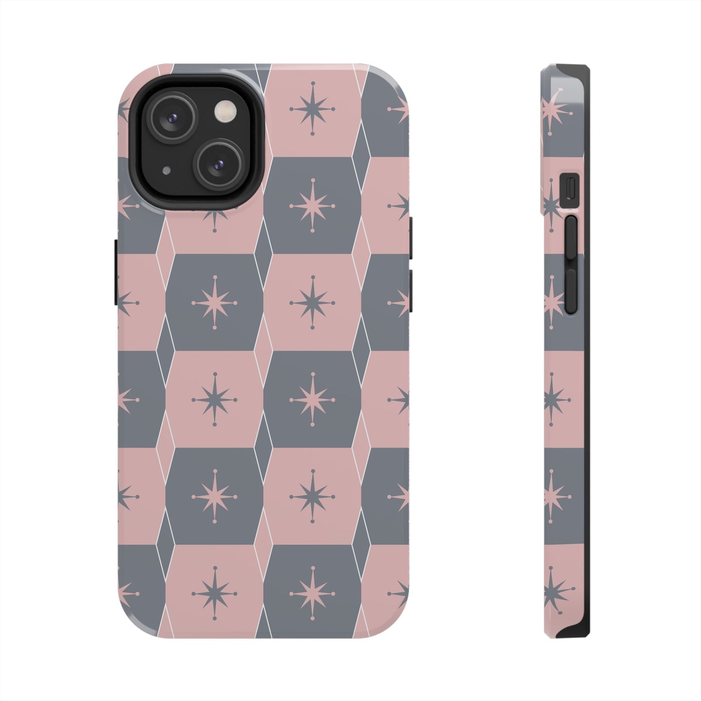 Square and Diamond Pattern in Pink and Gray Tough iPhone Cases