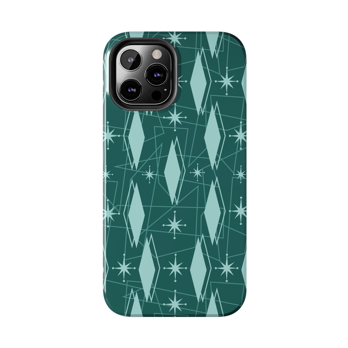 1950s Retro Star and Diamond Pattern in Green Tough iPhone Cases