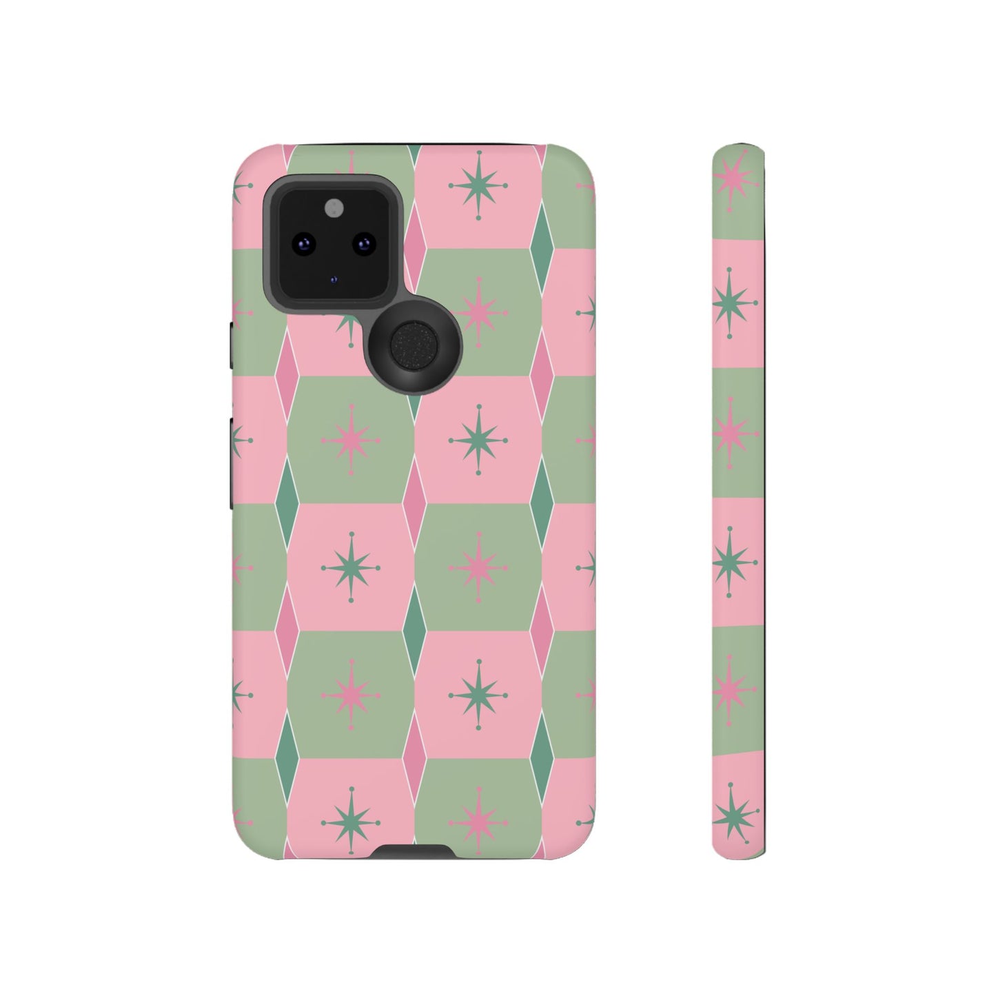 1950s Retro Square and Diamond Pattern in Pink and Green Tough Cases