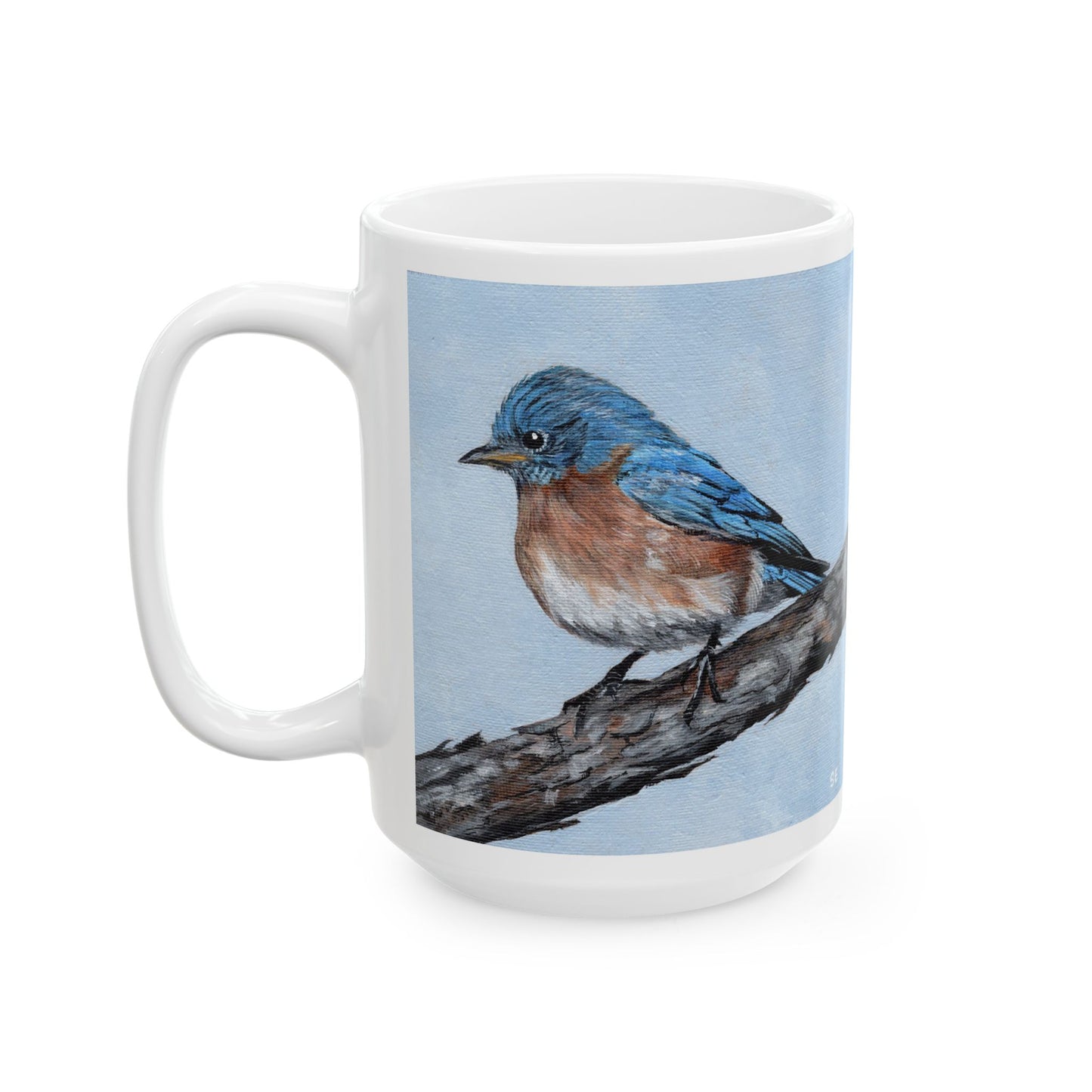 Bluebird Ceramic Mug — Hand-Painted Songbird Coffee Cup (11oz, 15oz)