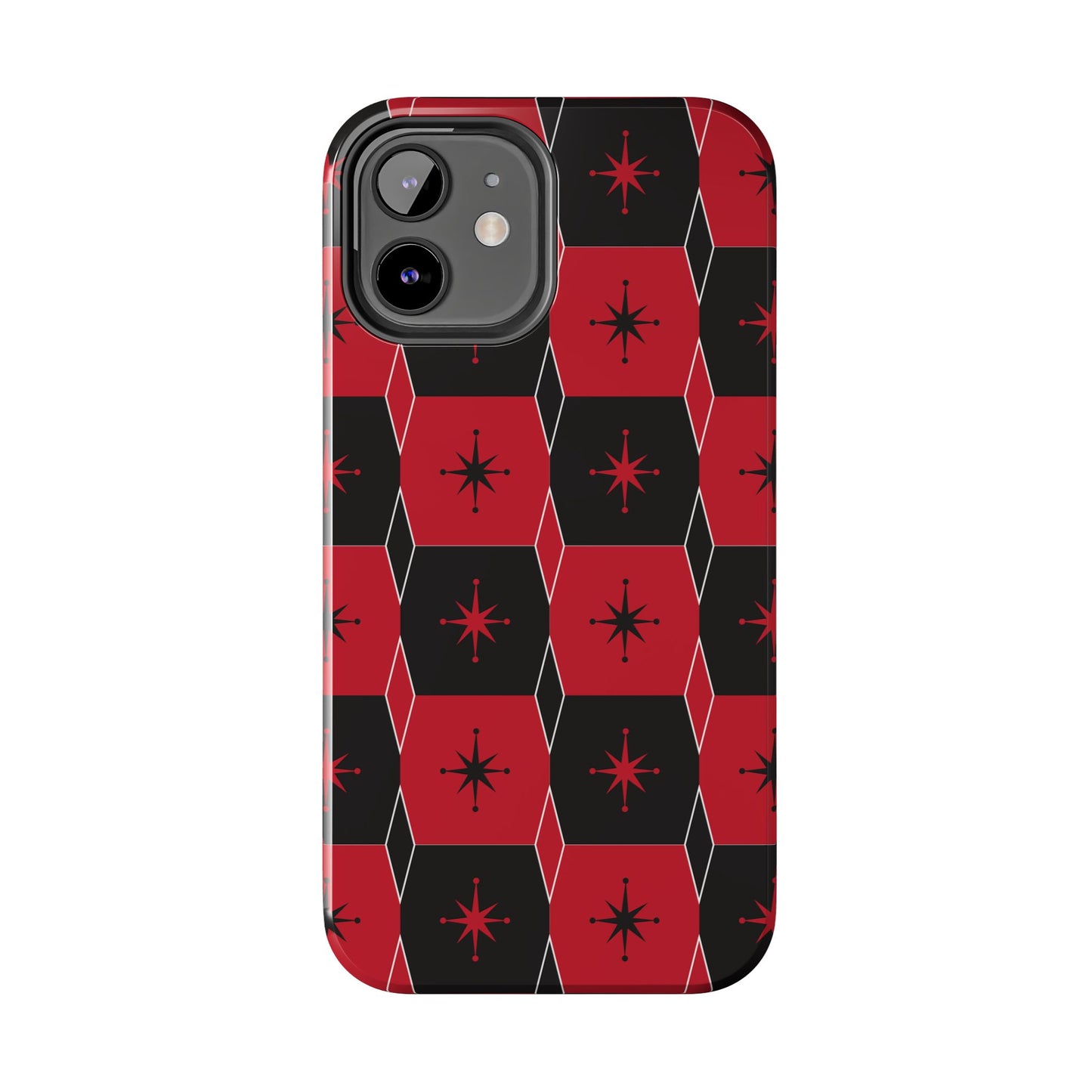 Square and Diamond Pattern in Red and Black Tough iPhone Case