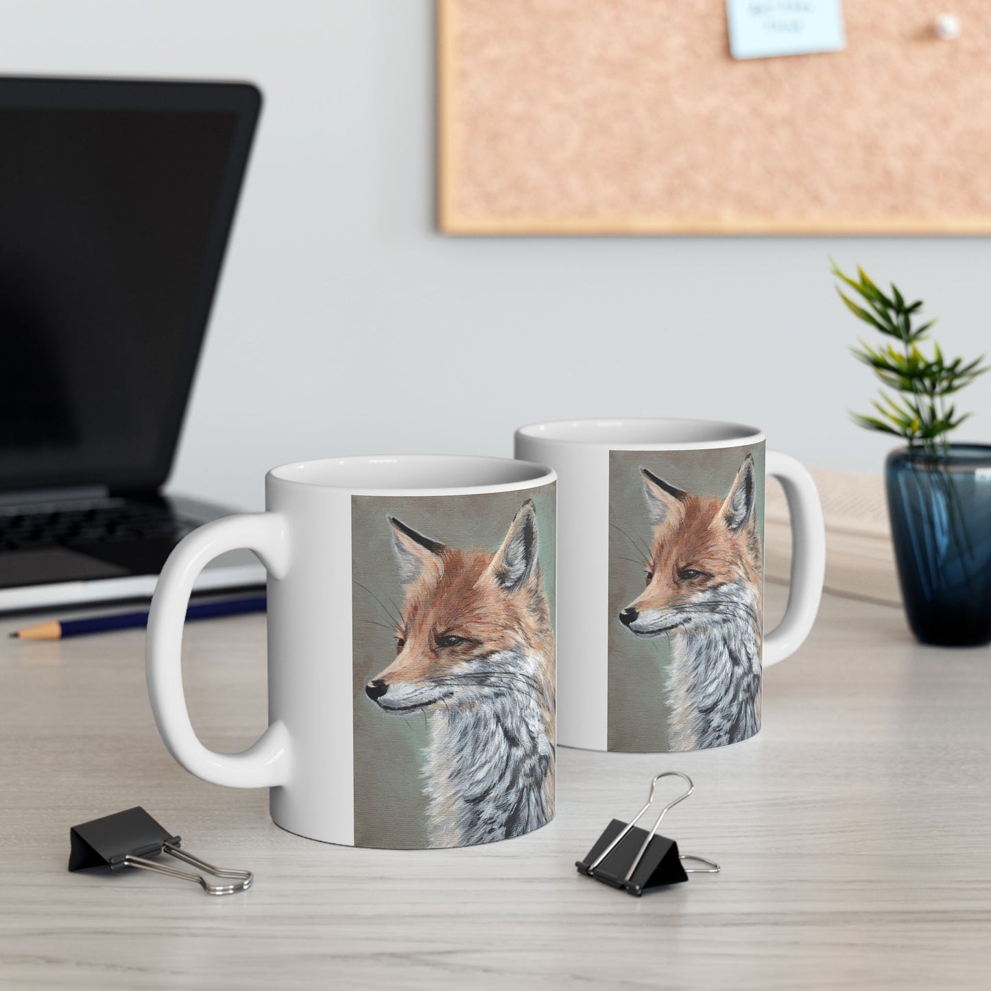 Fox Portrait Ceramic Mug — Rustic Wildlife Coffee Cup (11oz & 15oz)