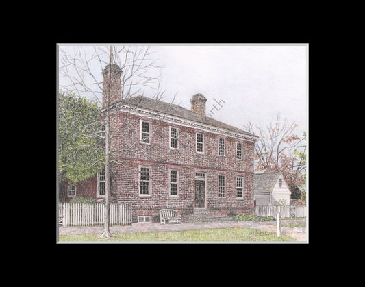 Colonial Williamsburg's Wythe House, Williamsburg, VA 8 x 10 Matted Pen and Ink/Colored Pencil Print