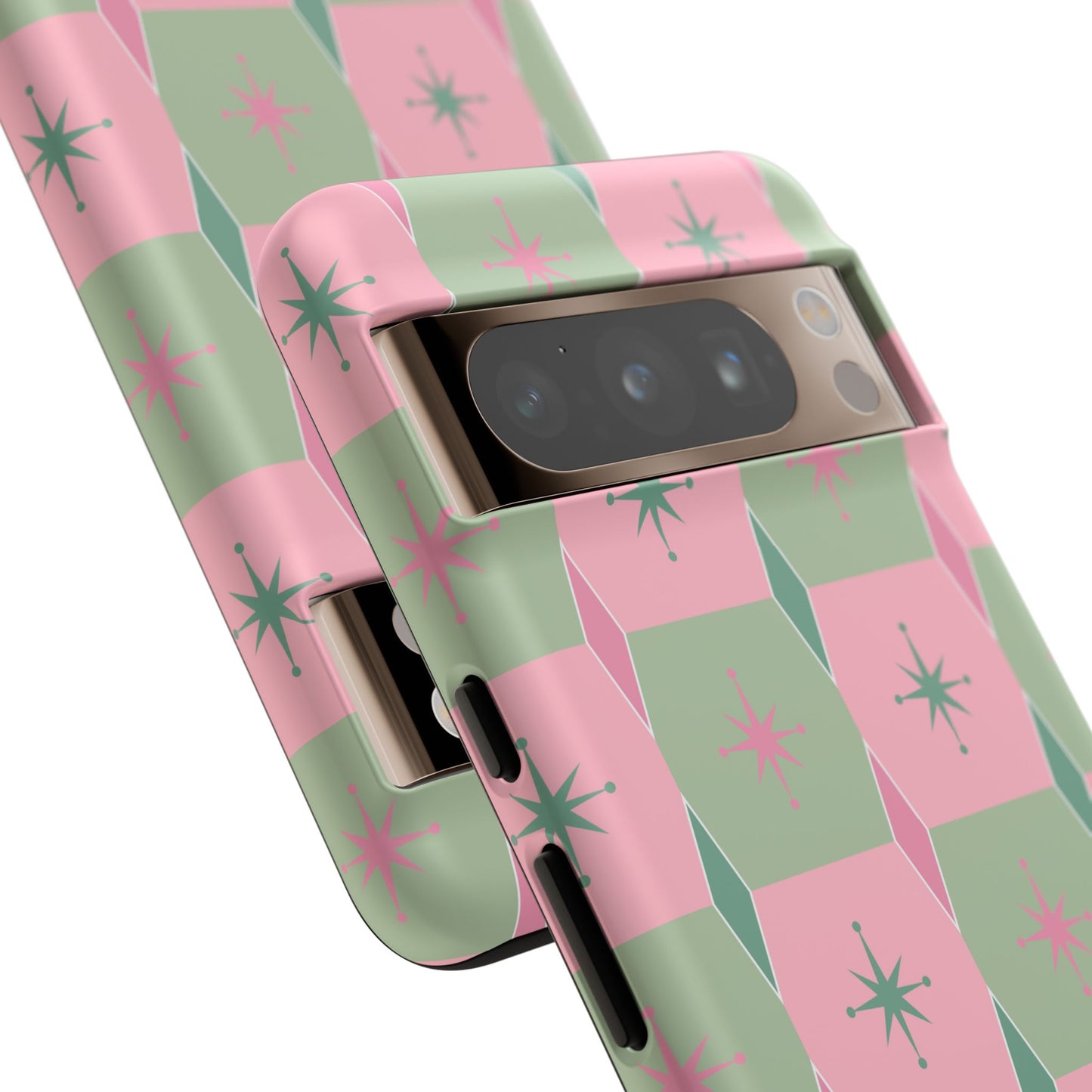 1950s Retro Square and Diamond Pattern in Pink and Green Tough Cases