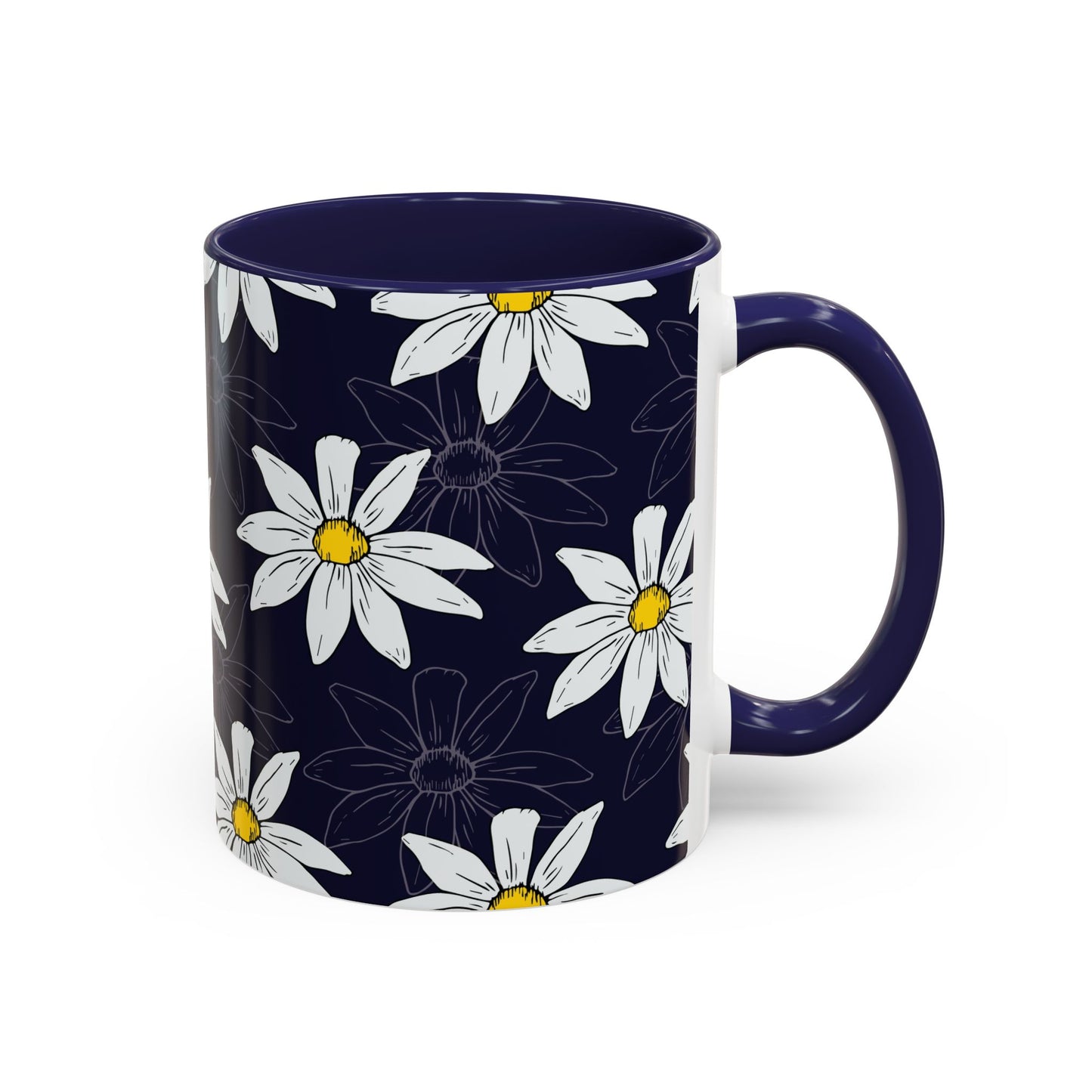 Daisies on Dark Blue Accent Coffee Mug (11, 15oz)