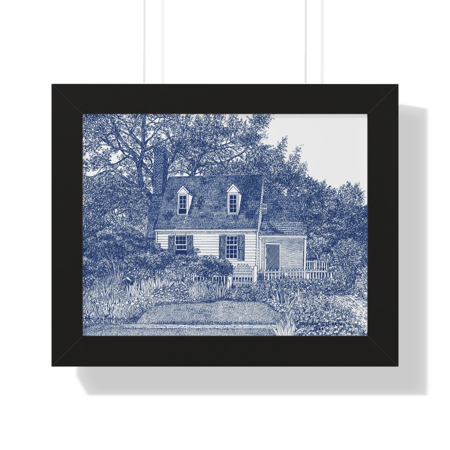 Colonial Williamsburg's Taliaferro Cole House Garden in Blue — Blue Pen-Style Home Art Print