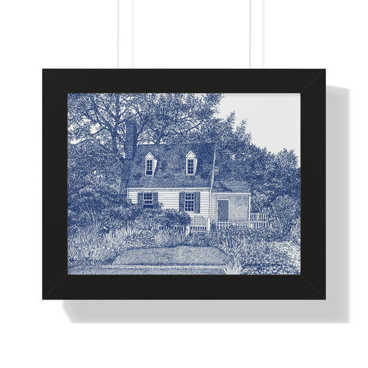 Colonial Williamsburg's Taliaferro Cole House Garden in Blue — Blue Pen-Style Home Art Print