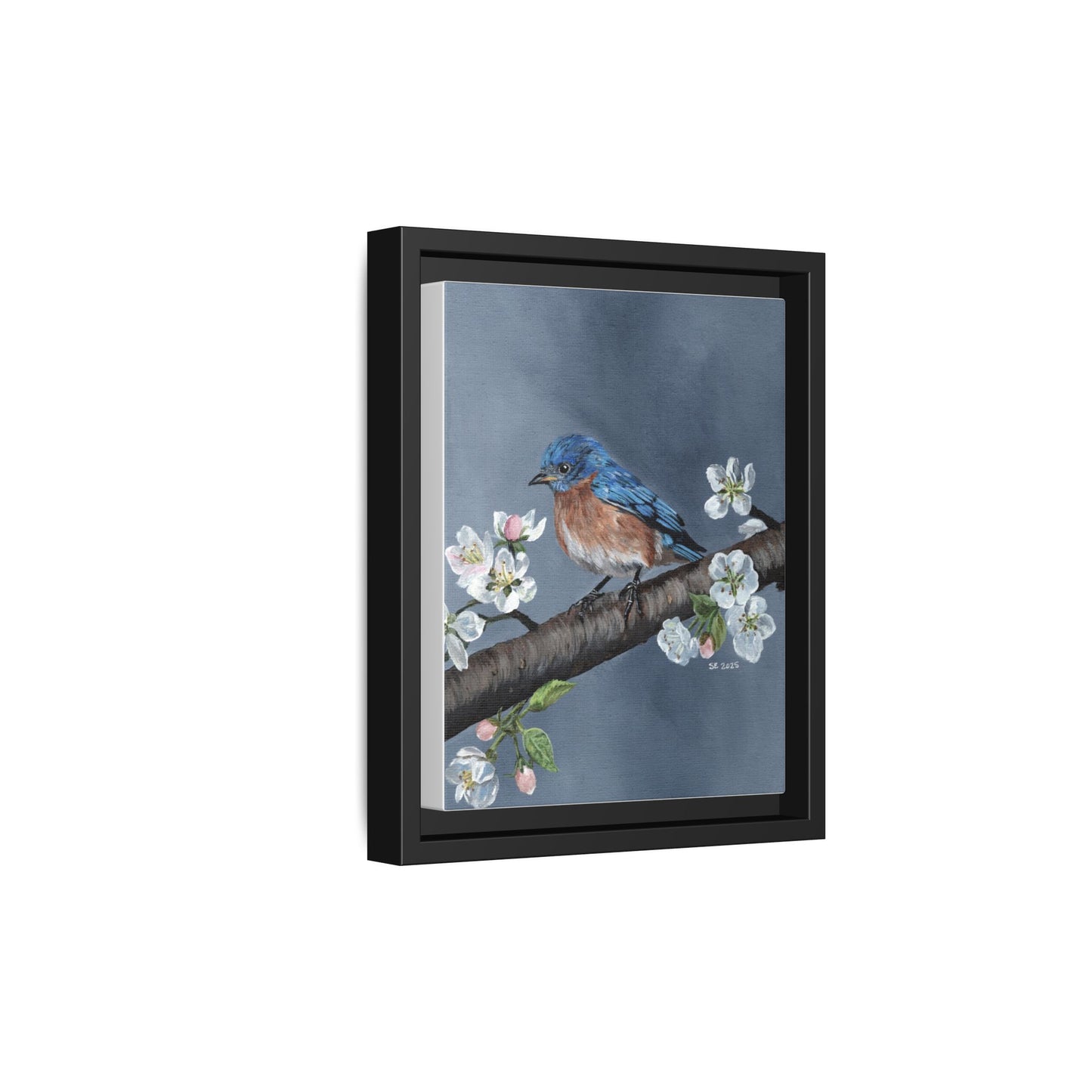 Framed Bluebird Canvas Art — Spring Blossoms Wall Print