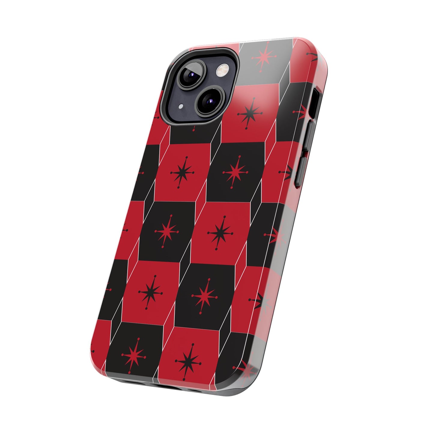 Square and Diamond Pattern in Red and Black Tough iPhone Case