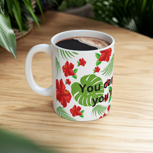 Tropical Hibiscus Mug — Floral Palm Leaf Coffee Cup (11oz/15oz)