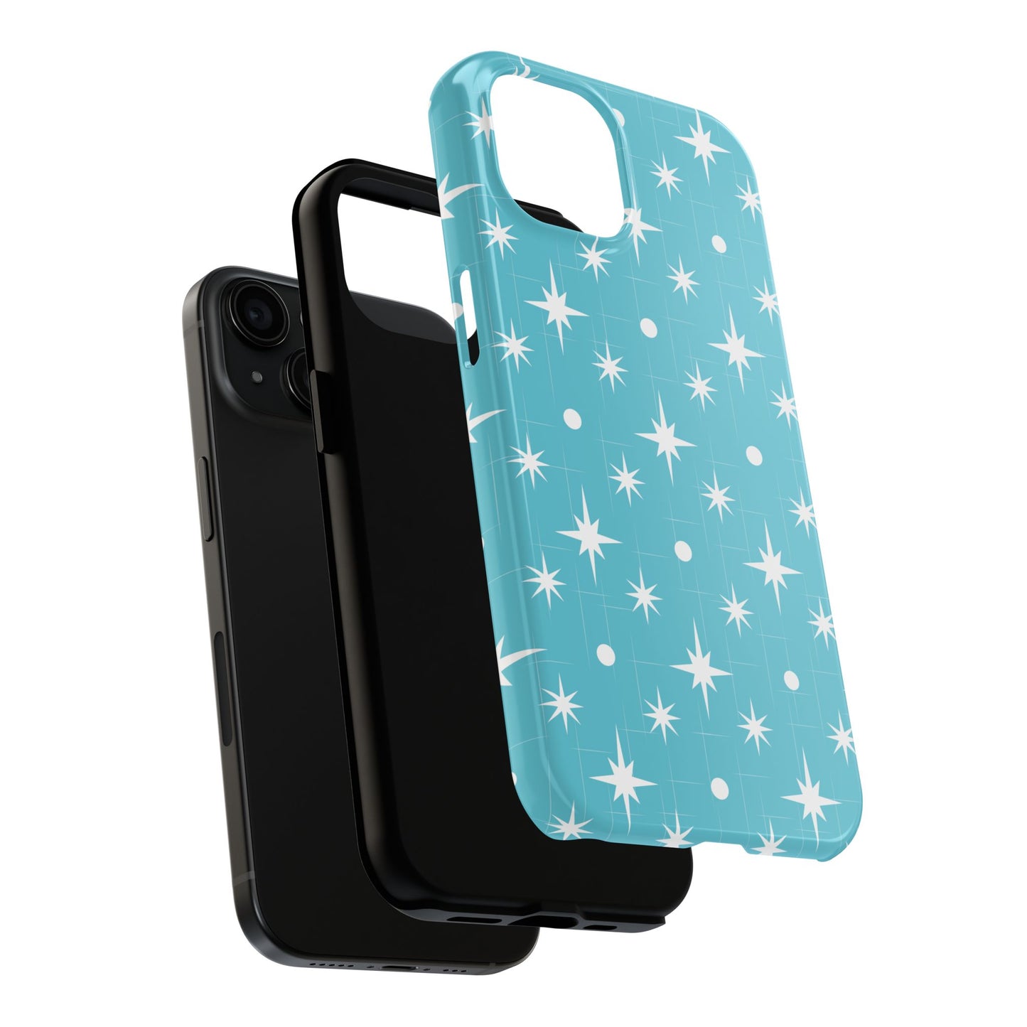 1950s Retro Star Pattern on Blue Tough iPhone Cases