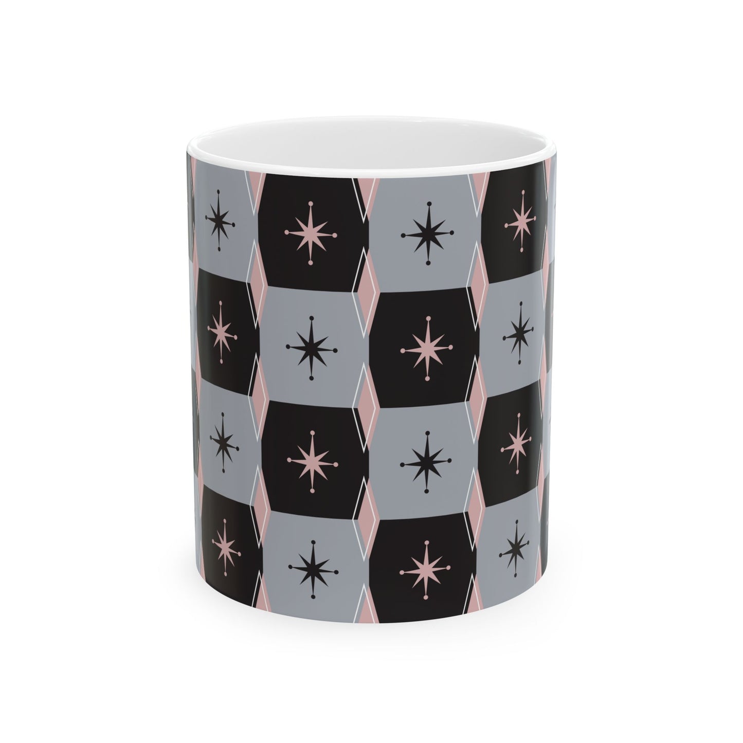 Mid-Century Starburst Ceramic Mug — Retro Geometric 11oz & 15oz