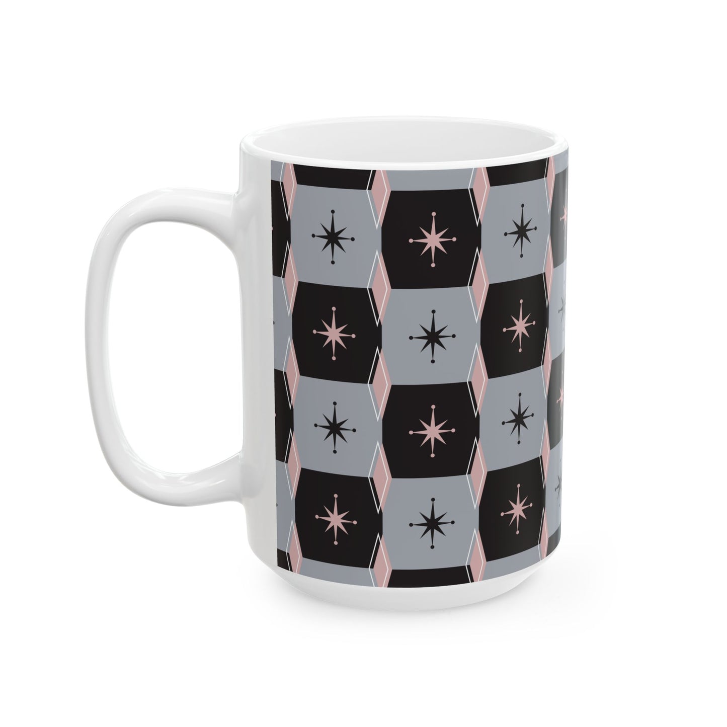Mid-Century Starburst Ceramic Mug — Retro Geometric 11oz & 15oz