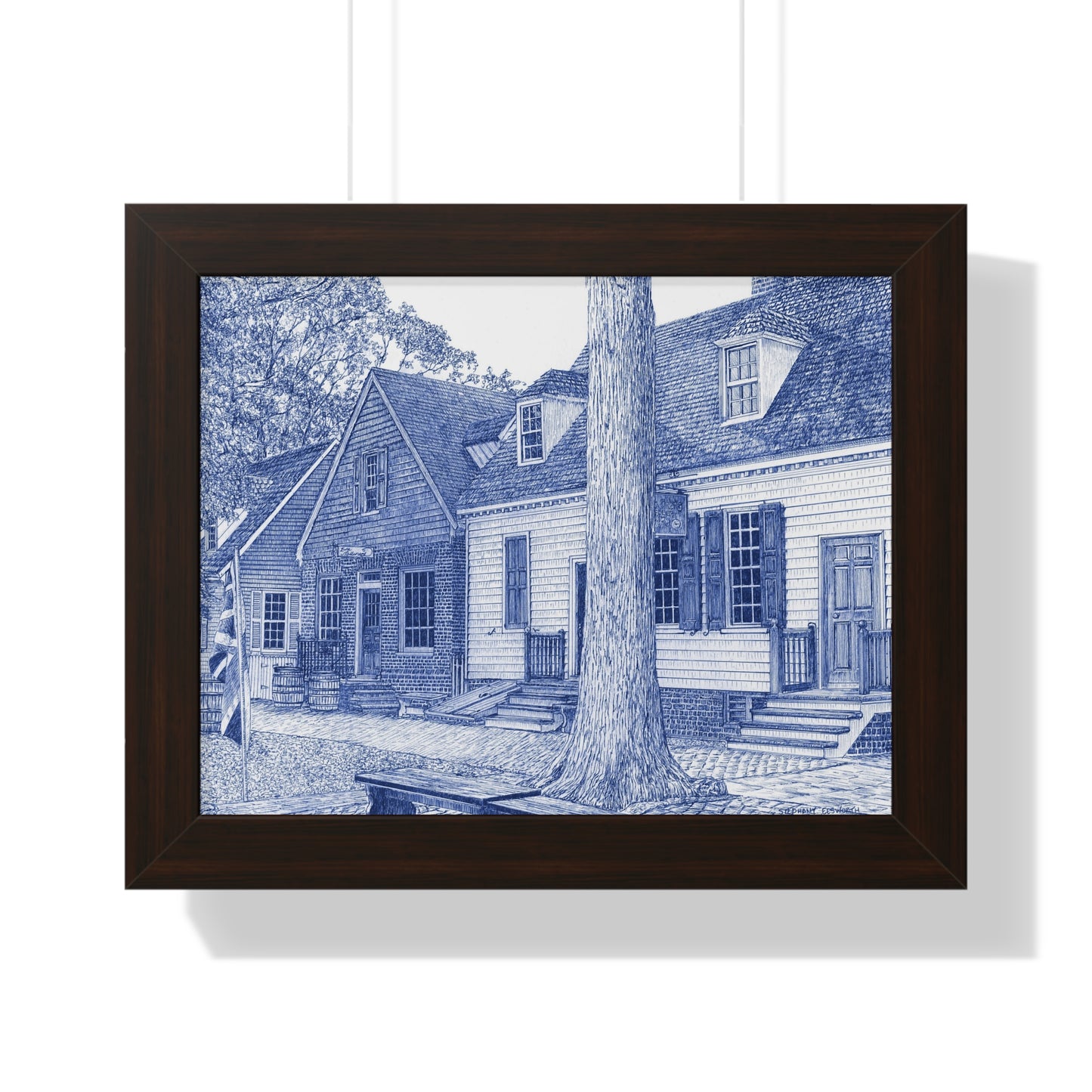 Colonial Williamsburg's Millinery Row in Blue - Framed Poster