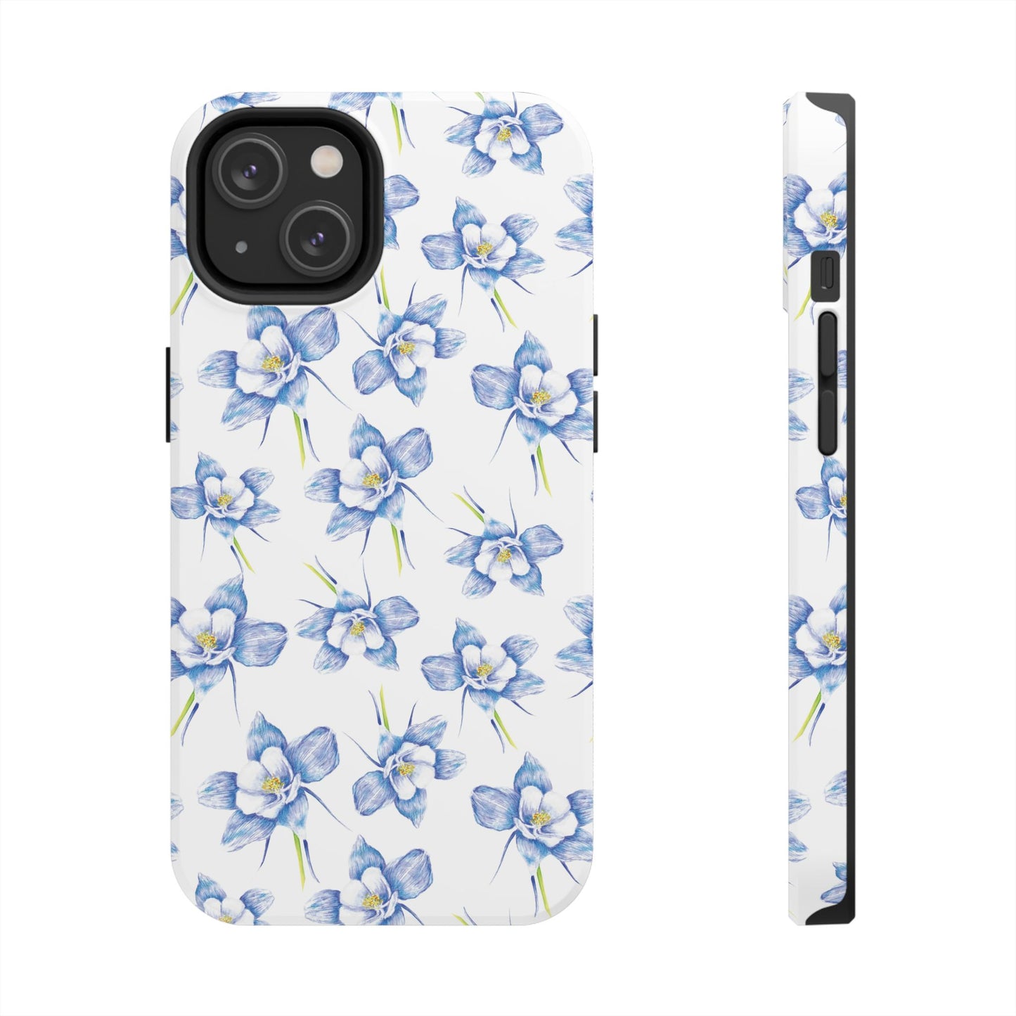 Blue Columbine Watercolor Flower Pattern Tough iPhone Cases