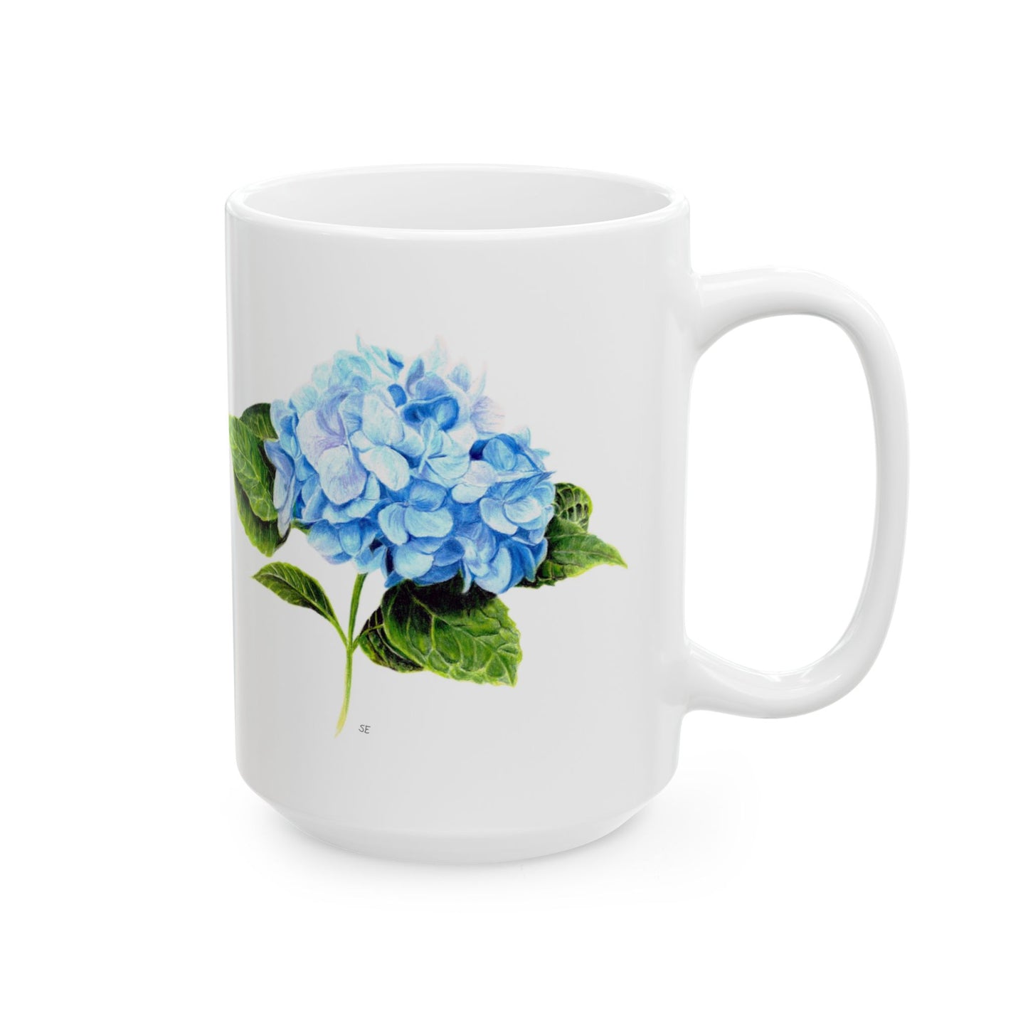 Hydrangea Ceramic Mug — Blue Floral Coffee Cup (11oz & 15oz)