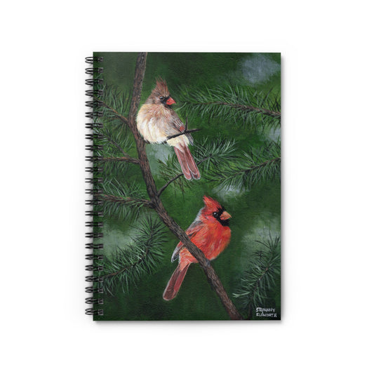 Cardinal Pair Spiral Notebook — Ruled Lined Journal with Pine Tree Art