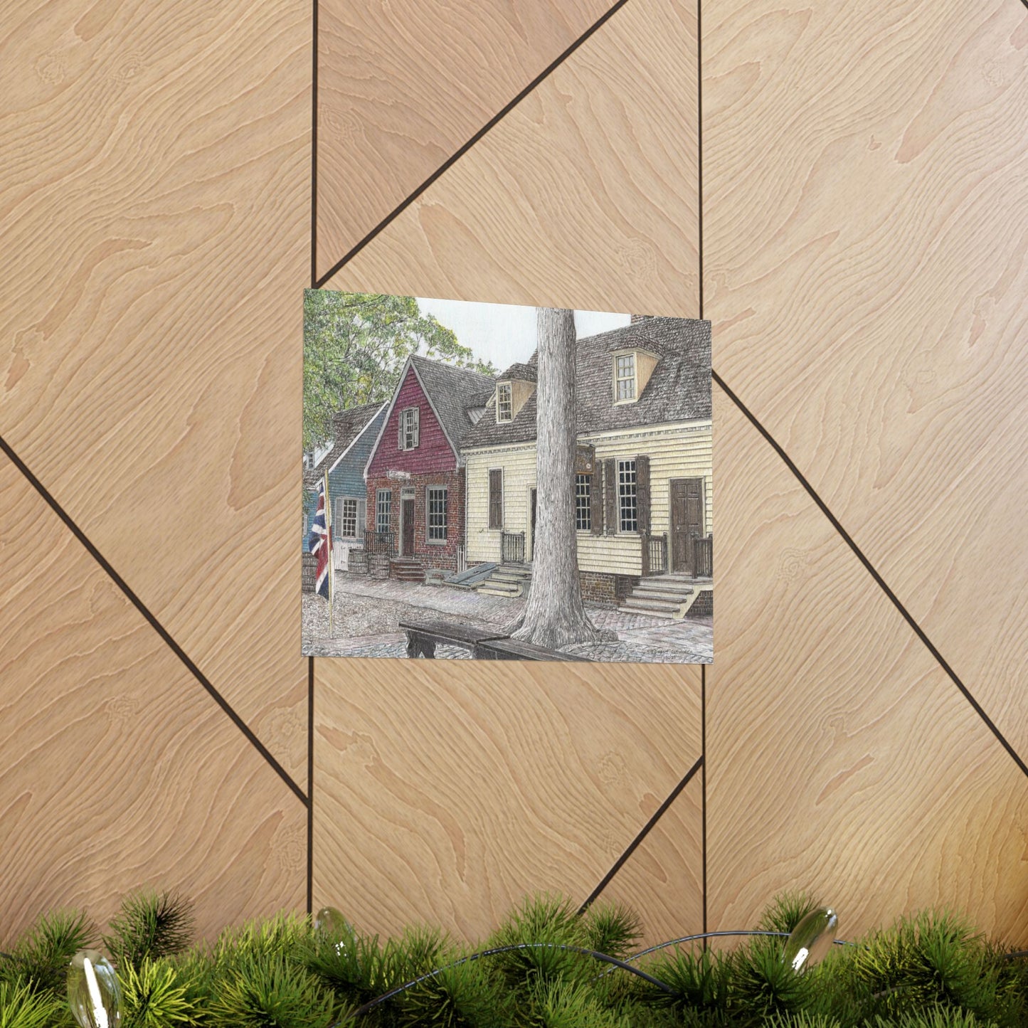 Colonial Williamsburg Street Scene Matte Poster – Historic Waterfront Houses Wall Art