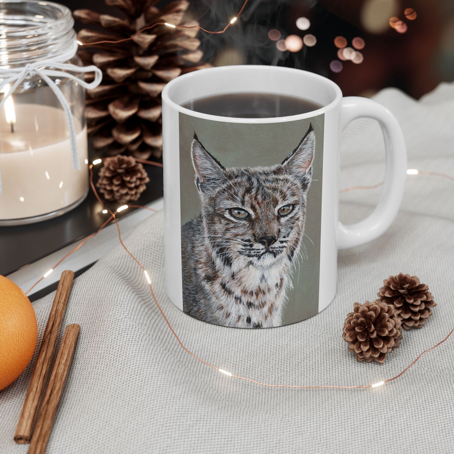 Lynx Portrait Ceramic Mug — Realistic Lynx Art, 11oz & 15oz