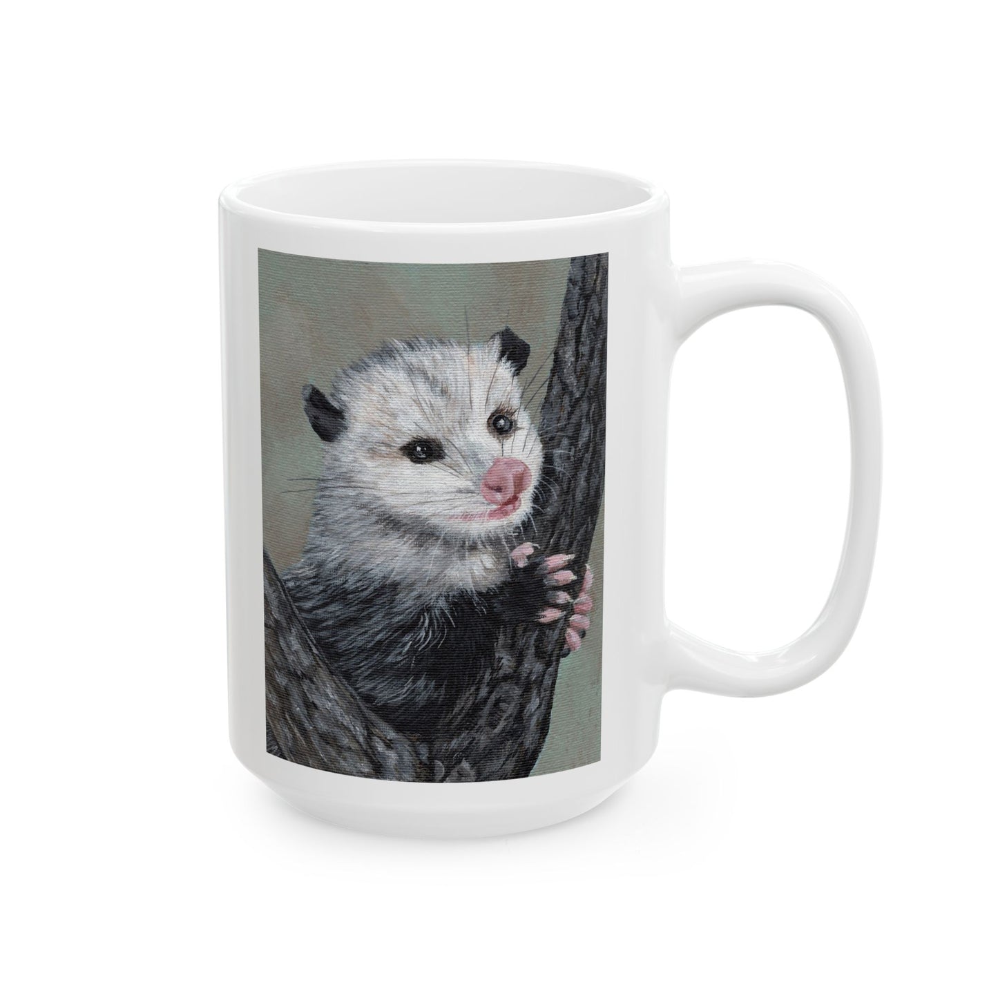 Opossum Art Ceramic Mug — Cute Wildlife Tree-Climbing Possum Coffee Cup (11oz/15oz)