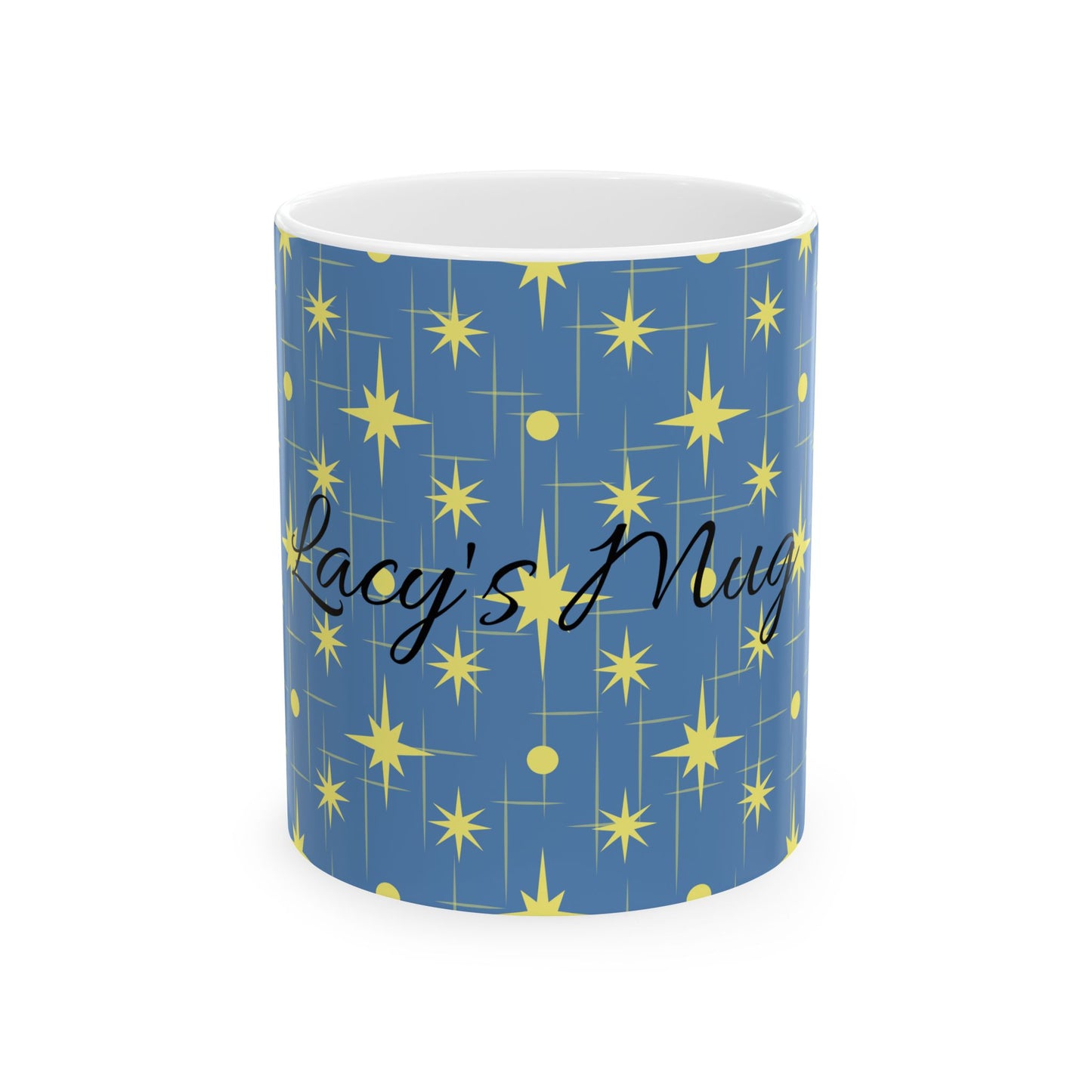 Retro Star Pattern Ceramic Mug — Blue & Yellow 11oz/15oz