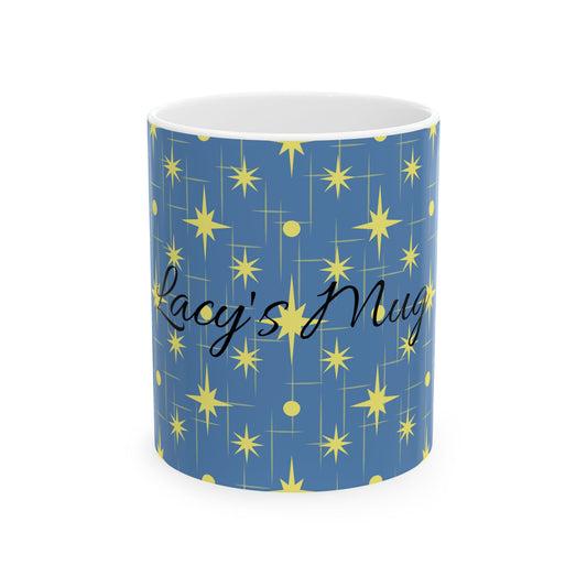 Retro Star Pattern Ceramic Mug — Blue & Yellow 11oz/15oz