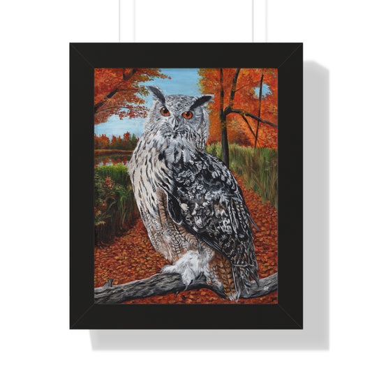 Framed Owl Poster — Autumn Forest Wildlife Wall Art