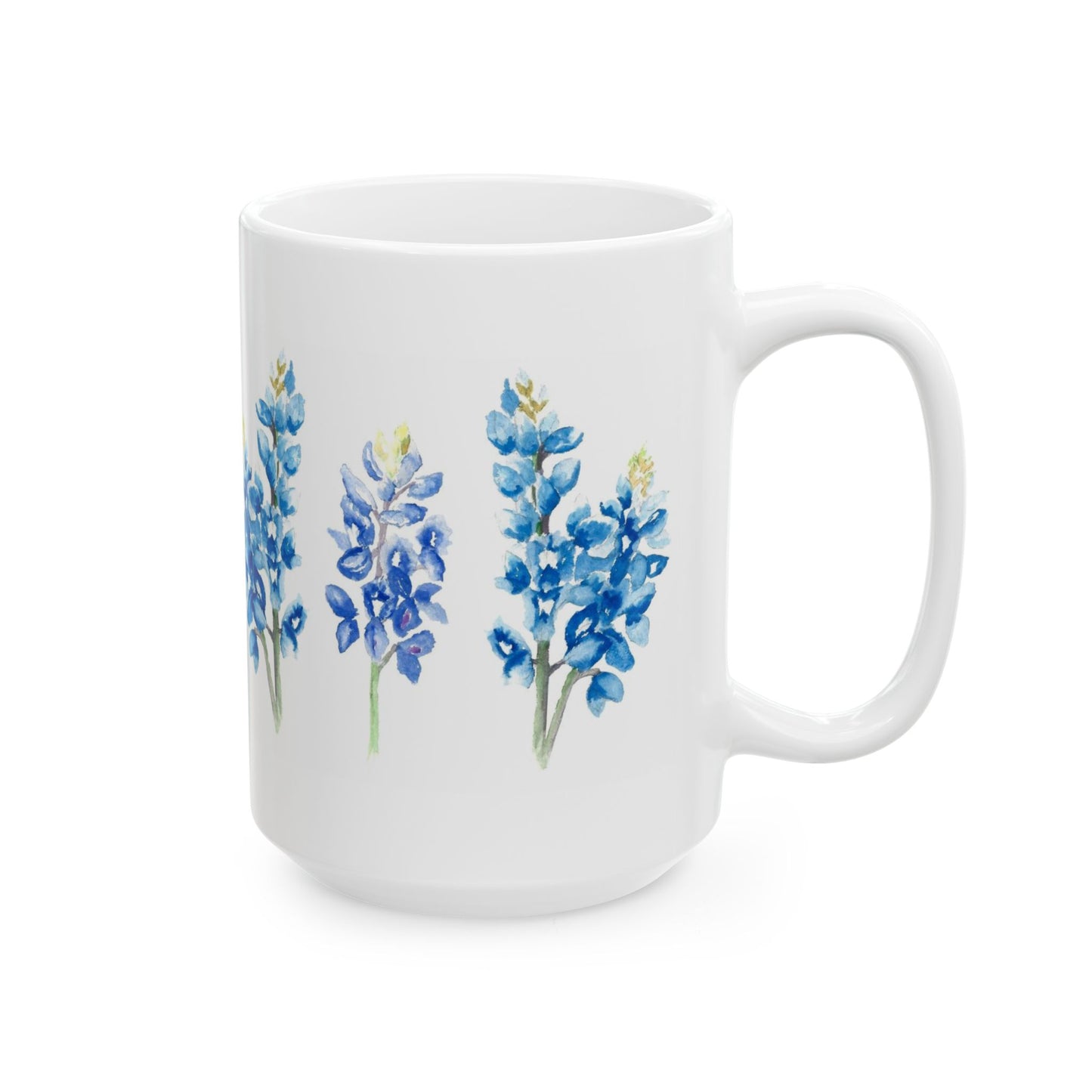 Bluebonnet Floral Ceramic Mug — Watercolor Texas Wildflower Coffee Cup (11oz & 15oz)