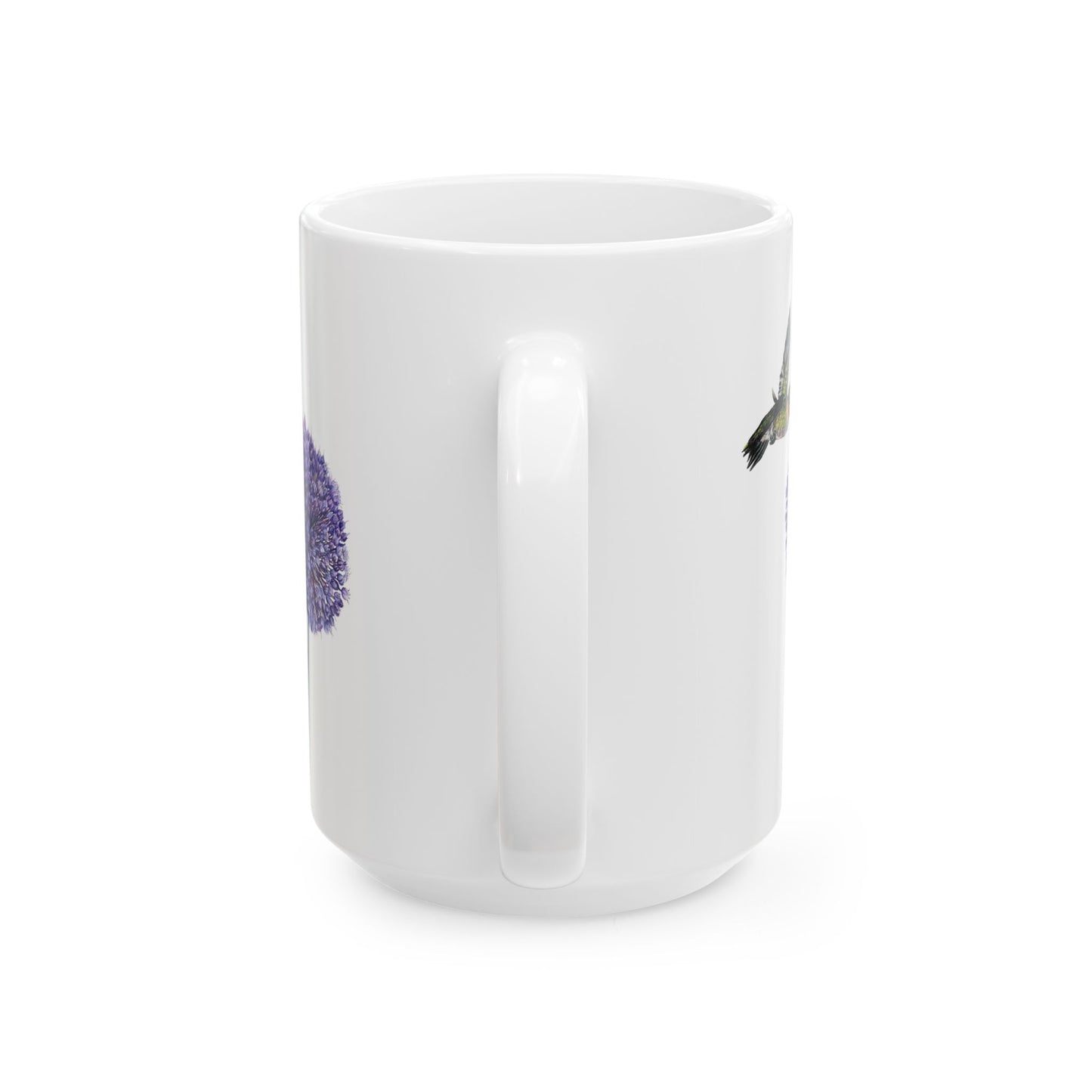 Hummingbird and Yorktown Onion Ceramic Mug — Purple Allium Floral & Hummingbird Coffee Cup (11oz & 15oz)