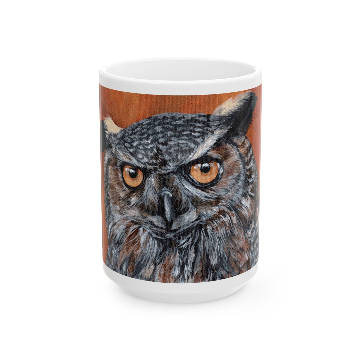 Owl Portrait Ceramic Mug — Realistic Brown Owl Coffee Cup (11oz & 15oz)