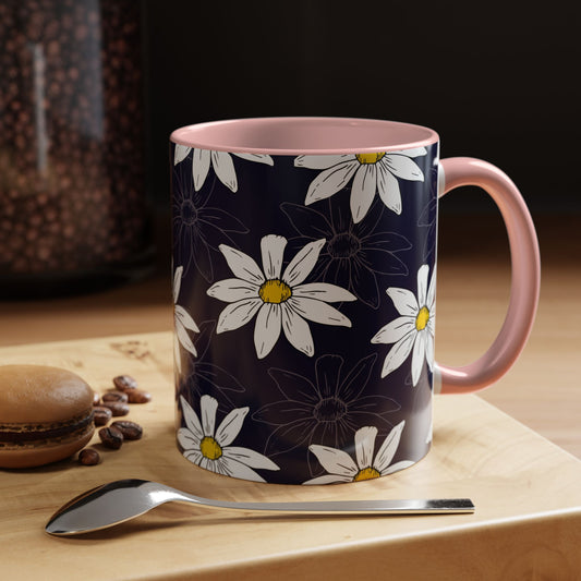 Daisies on Dark Blue Accent Coffee Mug (11, 15oz)