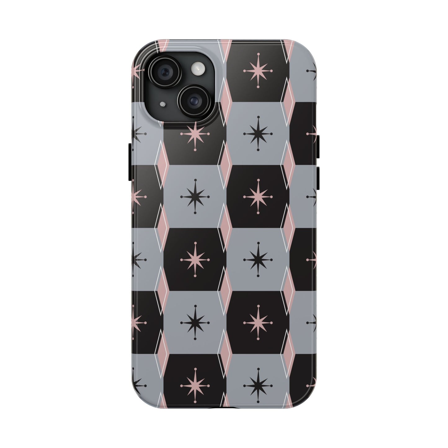 Diamond and Square Pattern in Pink, Black and Gray Tough iPhone Cases