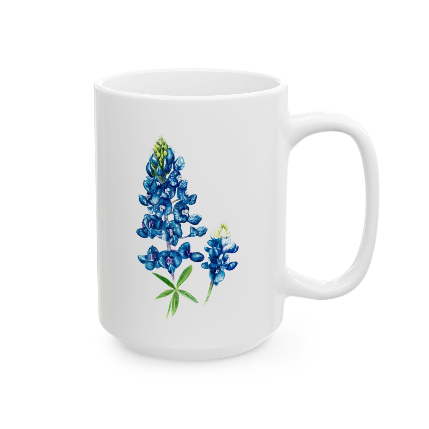 Bluebonnet Floral Ceramic Mug — Hand-Painted Bluebonnet Flowers Coffee Cup (11oz, 15oz)