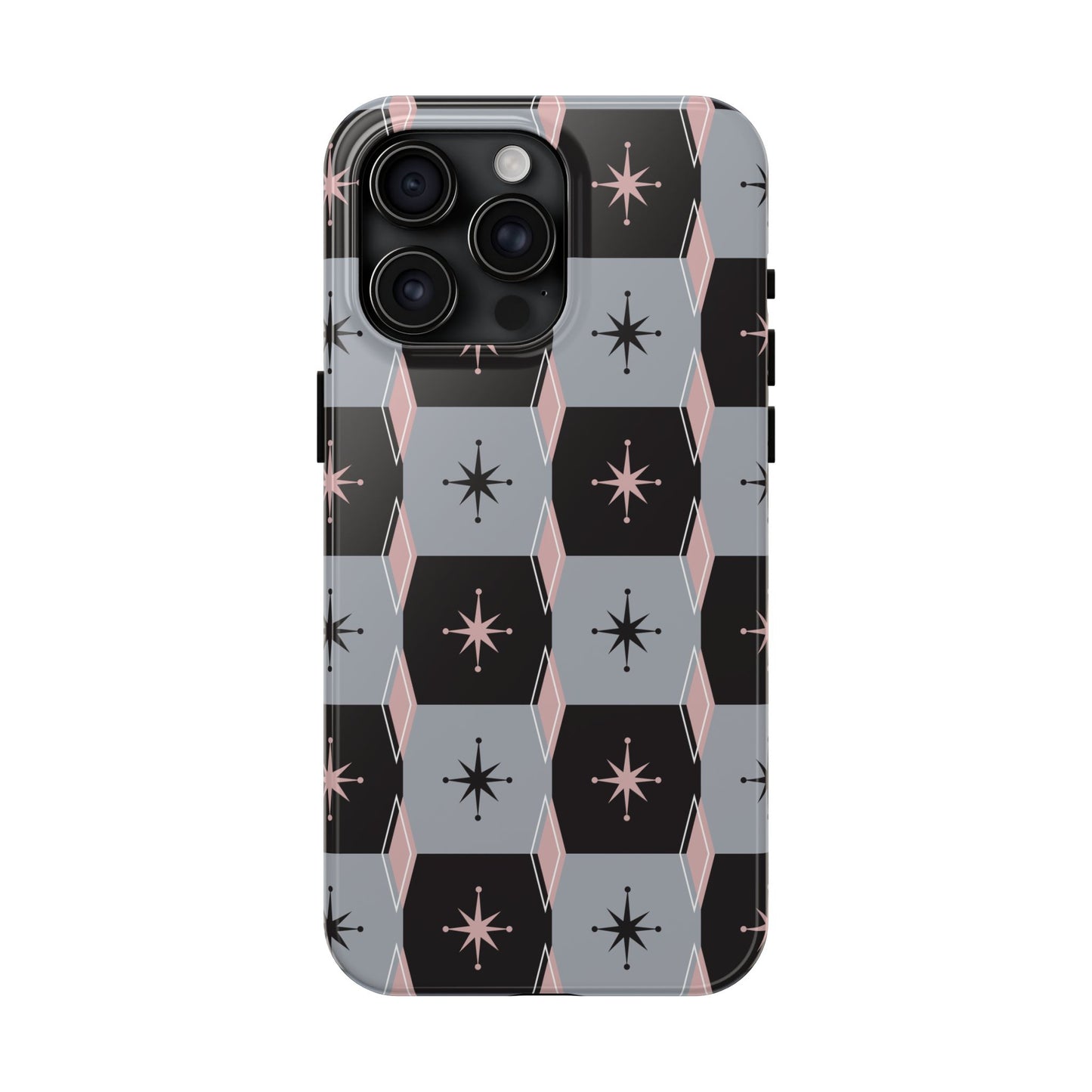 Diamond and Square Pattern in Pink, Black and Gray Tough iPhone Cases