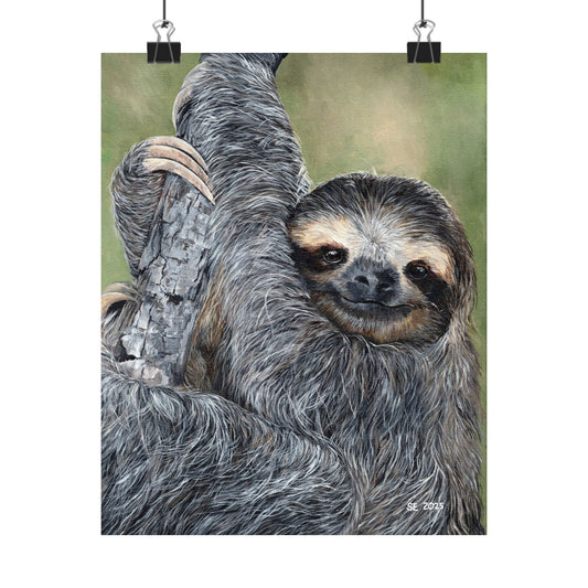 Sloth Portrait Matte Poster — Vertical Animal Wall Art