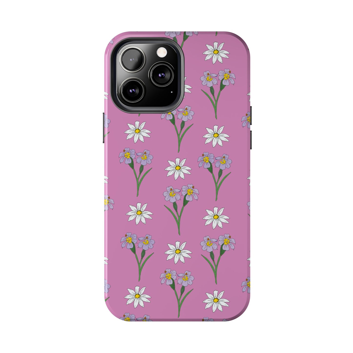 Daisy and Blue Flower Pattern on Pink Tough iPhone Cases