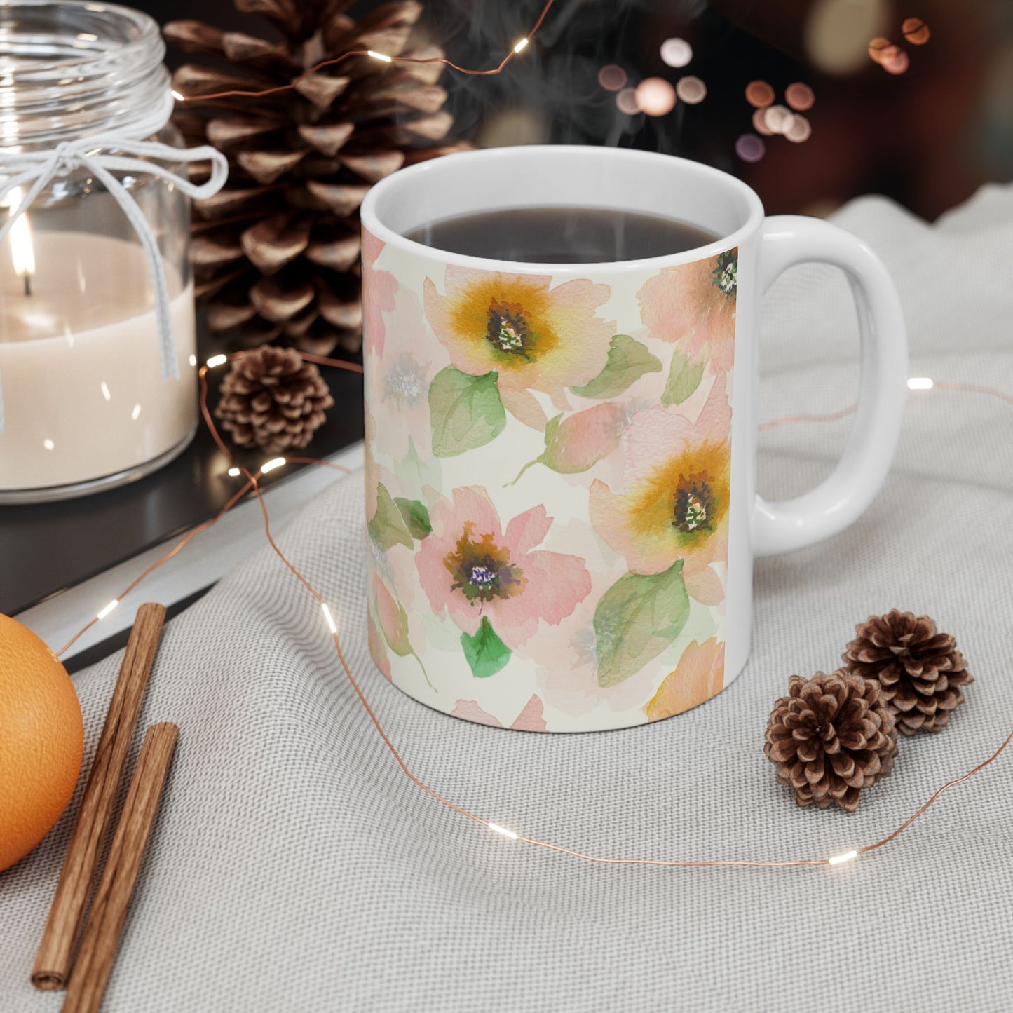 Pink Floral Ceramic Mug 11oz