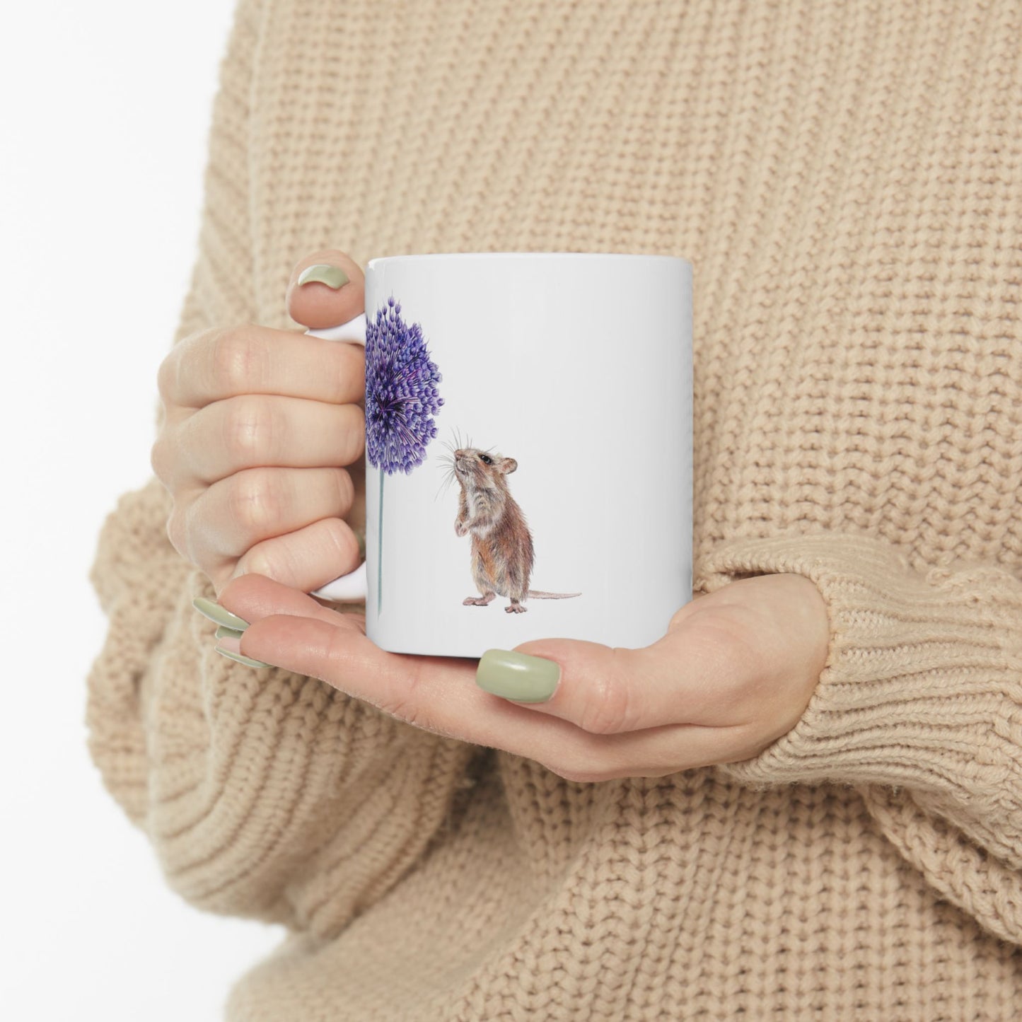 Yorktown Onion (Allium) and Mouse Ceramic Mug — Cute Floral Coffee Cup (11oz, 15oz)