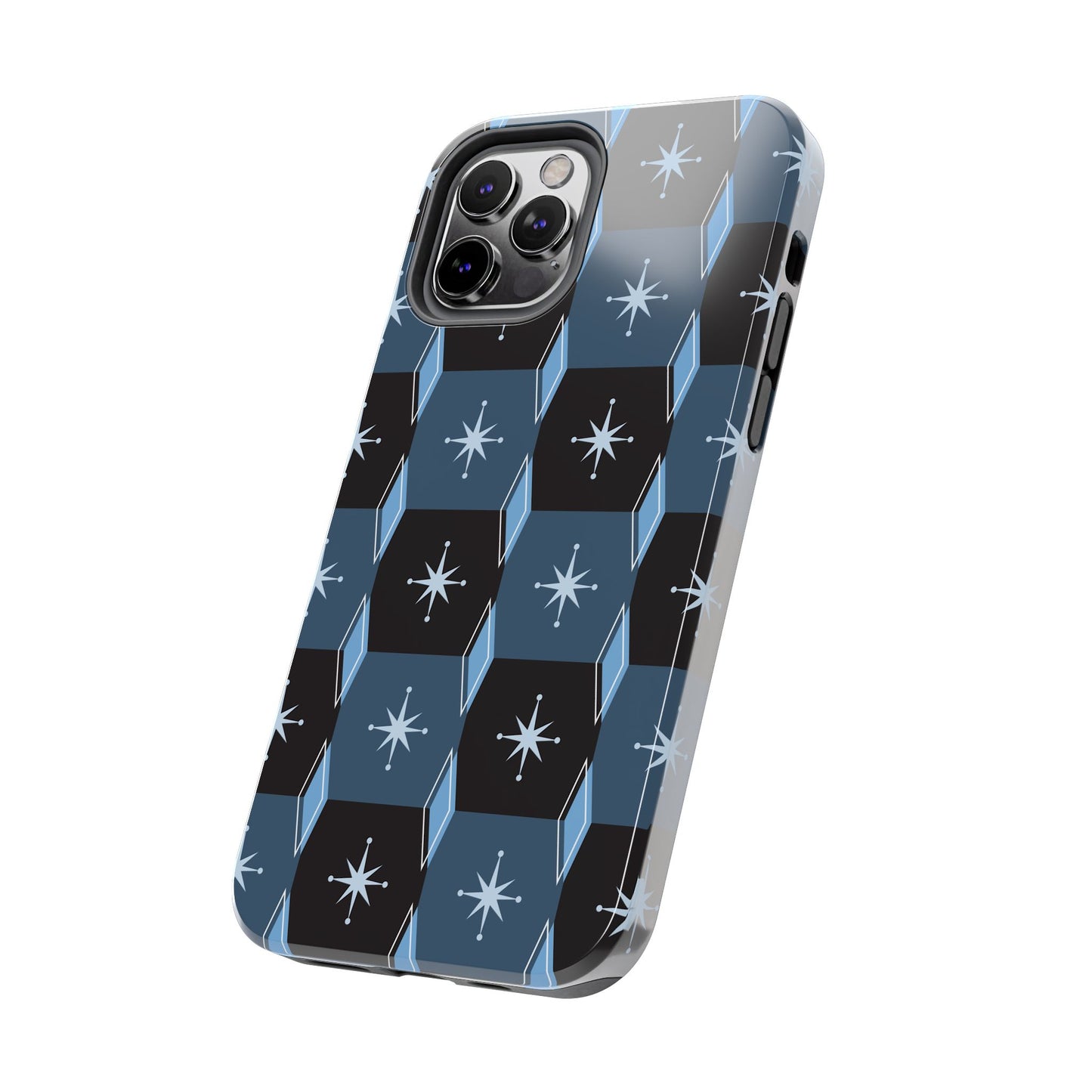 Blue and Black Diamond and Square Pattern Tough iPhone Cases