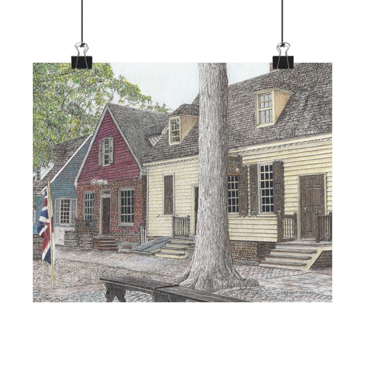 Colonial Williamsburg Street Scene Matte Poster – Historic Waterfront Houses Wall Art