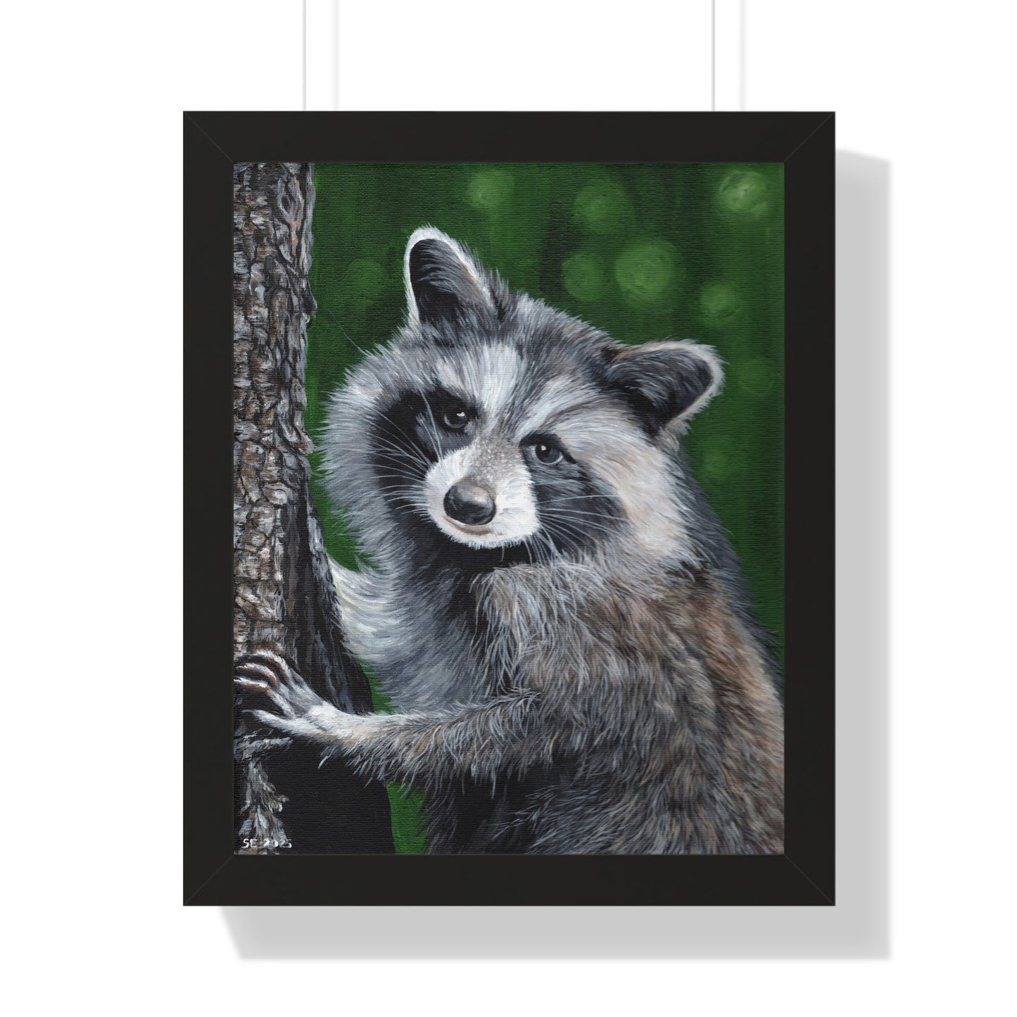 Framed Raccoon Poster — Cute Woodland Animal Wall Art (Vertical)
