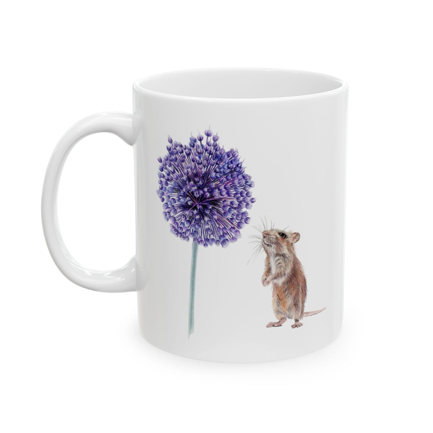 Yorktown Onion (Allium) and Mouse Ceramic Mug — Cute Floral Coffee Cup (11oz, 15oz)