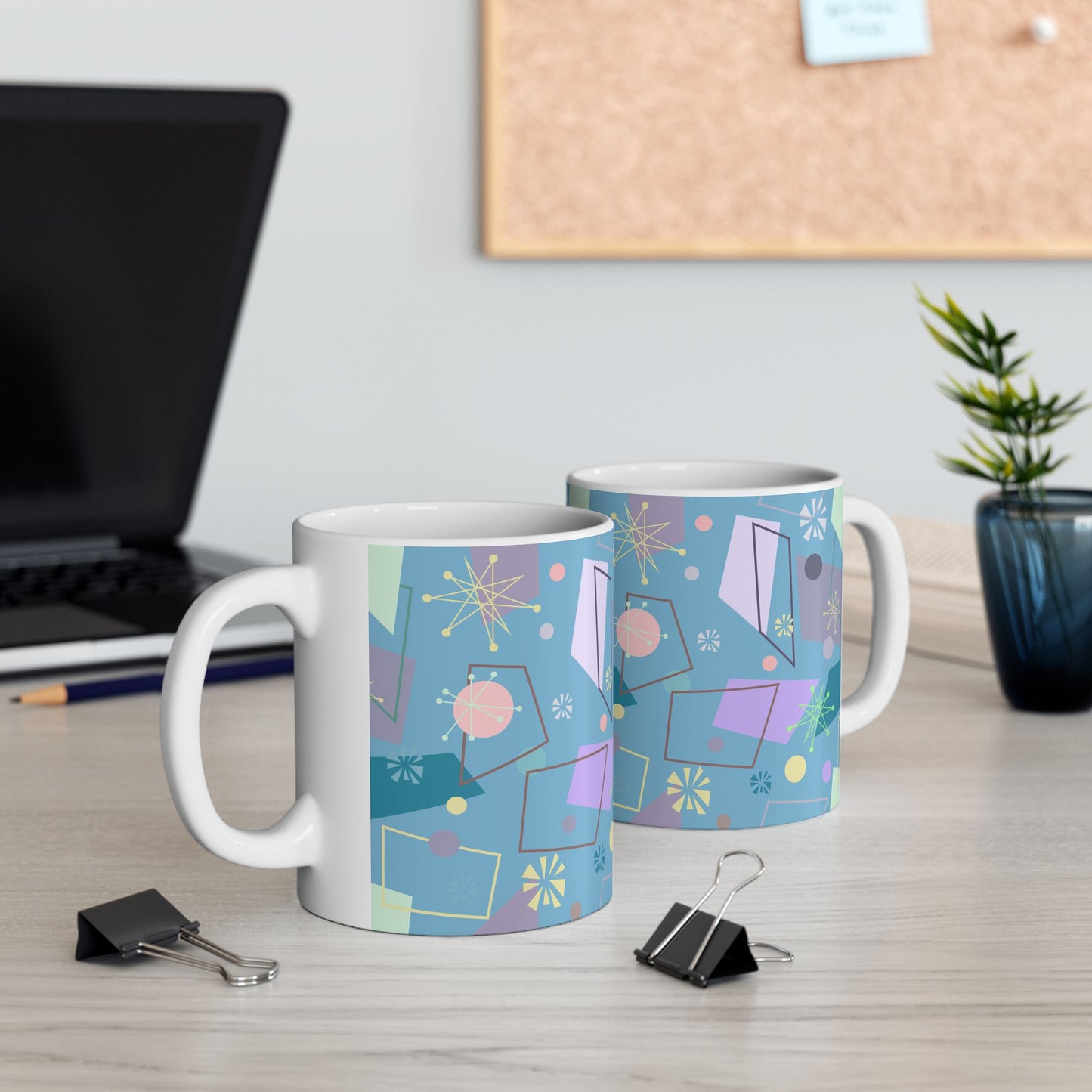 Retro Geometric Ceramic Mug — Mid-Century Modern Atomic Pattern (11oz & 15oz)