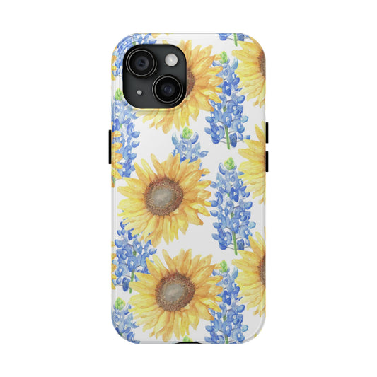 Sunflower and Bluebonnet Pattern Tough iPhone Cases