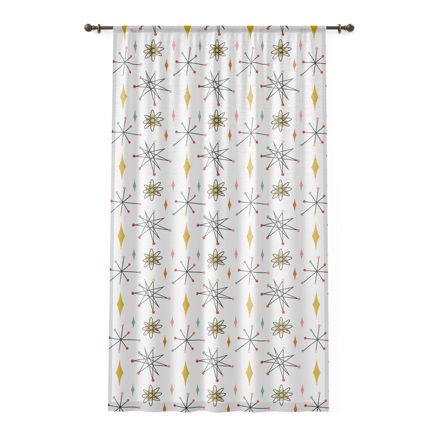 Mid-Century Starburst Sheer Window Curtain — Retro Atomic Pattern Drapery for Living Room