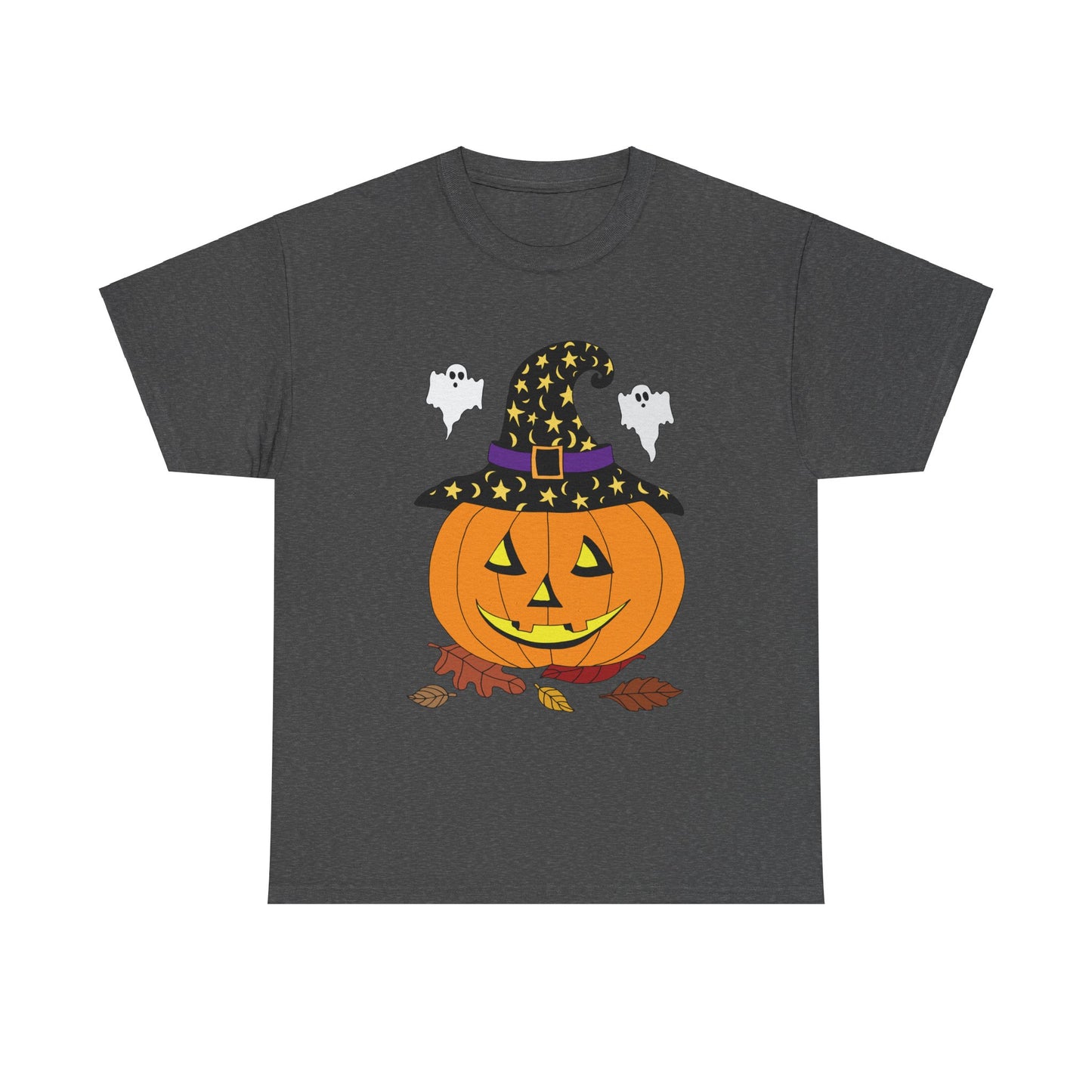 Halloween Jack O' Lantern in Witch Hat Unisex Heavy Cotton Tee