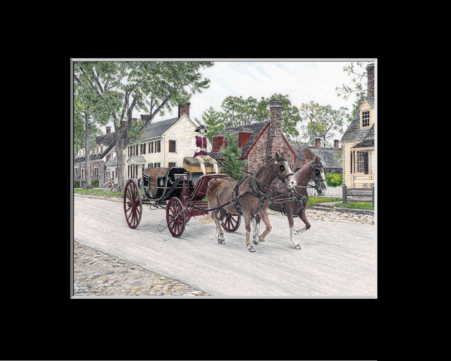 Colonial Williamsburg's Carriage Ride Archival Giclee Matte Print in Black or White Mat