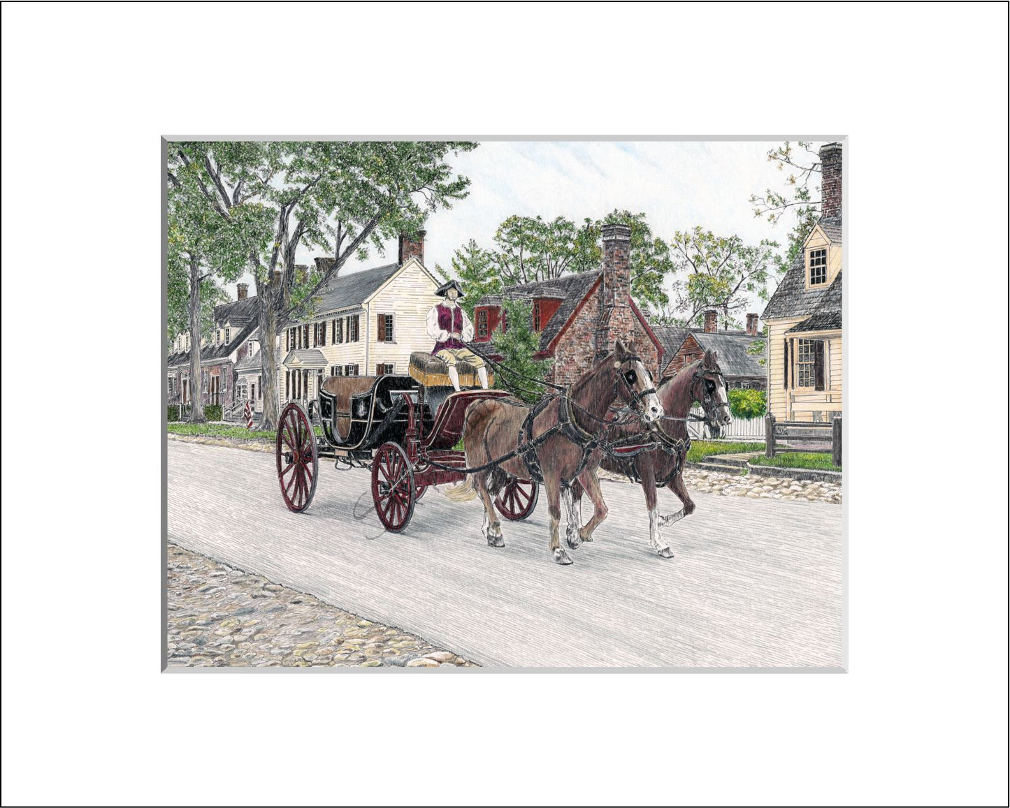 Colonial Williamsburg's Carriage Ride Archival Giclee Matte Print in Black or White Mat